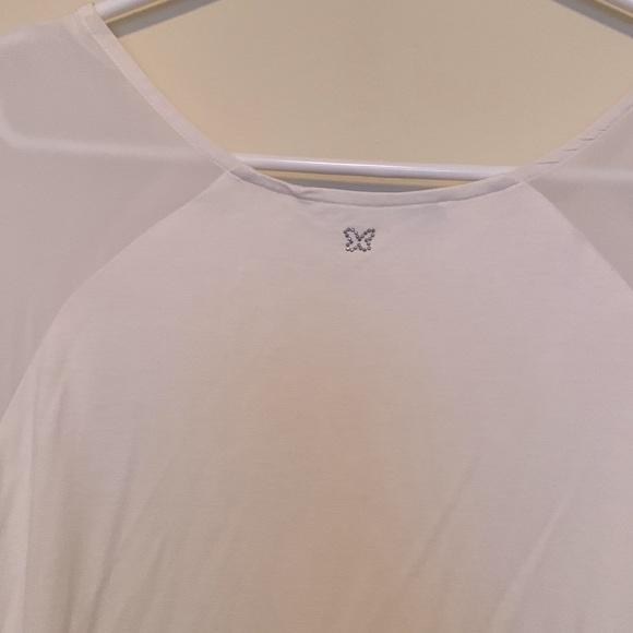 Weekend MaxMara size L cream blouse asymmetrical frill -short sleeves - Picture 3 of 4